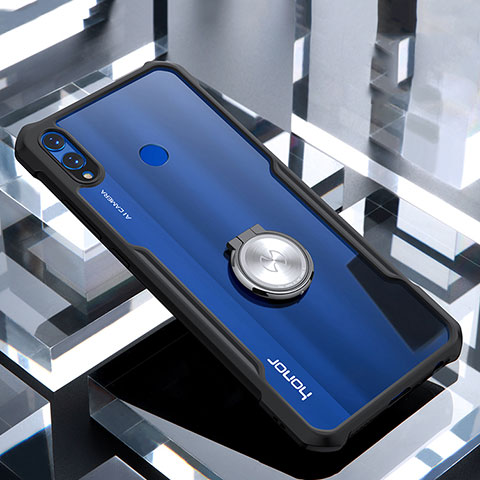 Funda Bumper Silicona Transparente Espejo 360 Grados con Magnetico Anillo de dedo Soporte para Huawei Honor V10 Lite Negro