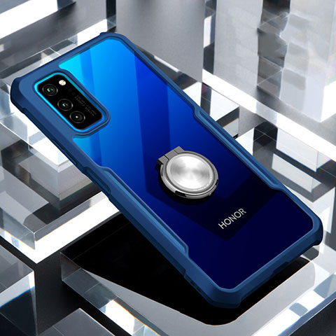 Funda Bumper Silicona Transparente Espejo 360 Grados con Magnetico Anillo de dedo Soporte para Huawei Honor View 30 Pro 5G Azul