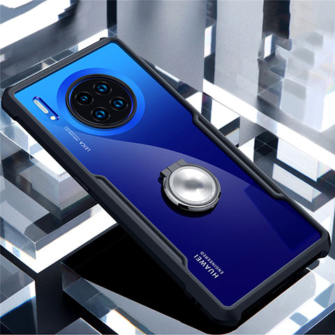 Funda Bumper Silicona Transparente Espejo 360 Grados con Magnetico Anillo de dedo Soporte para Huawei Mate 30 Negro