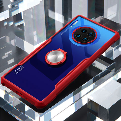 Funda Bumper Silicona Transparente Espejo 360 Grados con Magnetico Anillo de dedo Soporte para Huawei Mate 30 Rojo
