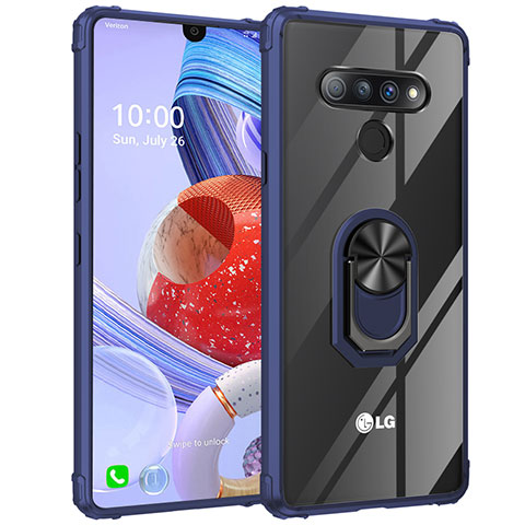 Funda Bumper Silicona Transparente Espejo 360 Grados con Magnetico Anillo de dedo Soporte para LG Stylo 6 Azul