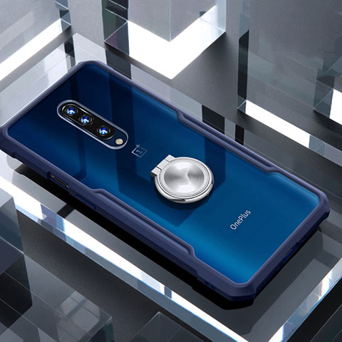 Funda Bumper Silicona Transparente Espejo 360 Grados con Magnetico Anillo de dedo Soporte para OnePlus 7 Pro Azul