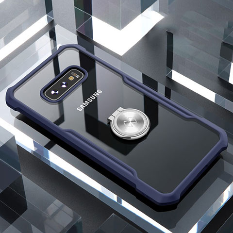 Funda Bumper Silicona Transparente Espejo 360 Grados con Magnetico Anillo de dedo Soporte para Samsung Galaxy S10e Azul