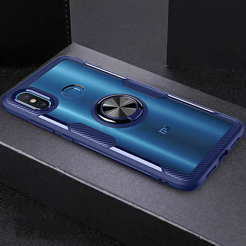 Funda Bumper Silicona Transparente Espejo 360 Grados con Magnetico Anillo de dedo Soporte para Xiaomi Mi 8 Azul