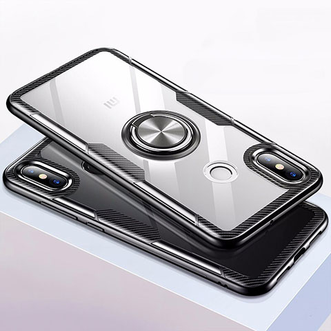 Funda Bumper Silicona Transparente Espejo 360 Grados con Magnetico Anillo de dedo Soporte para Xiaomi Mi 8 Negro