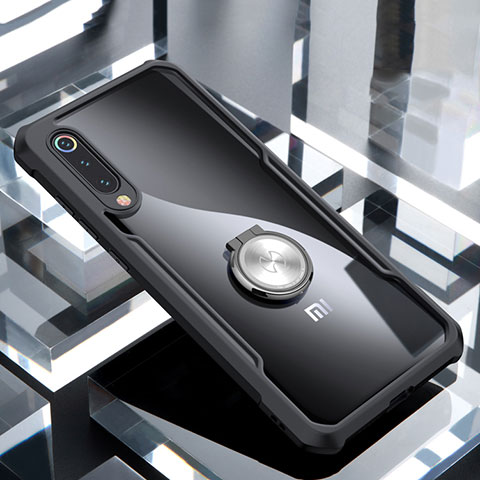 Funda Bumper Silicona Transparente Espejo 360 Grados con Magnetico Anillo de dedo Soporte para Xiaomi Mi 9 Pro 5G Negro