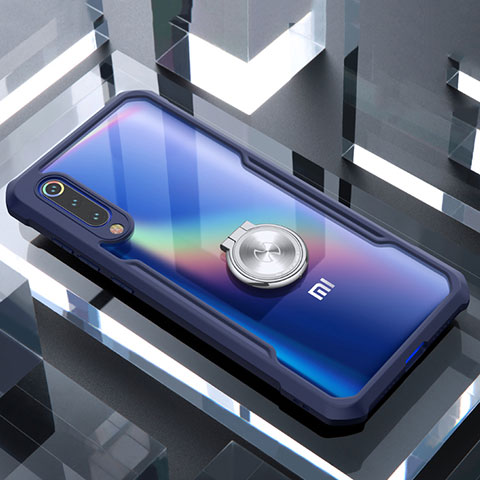 Funda Bumper Silicona Transparente Espejo 360 Grados con Magnetico Anillo de dedo Soporte para Xiaomi Mi 9 SE Azul