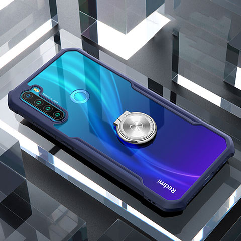Funda Bumper Silicona Transparente Espejo 360 Grados con Magnetico Anillo de dedo Soporte para Xiaomi Redmi Note 8 Azul