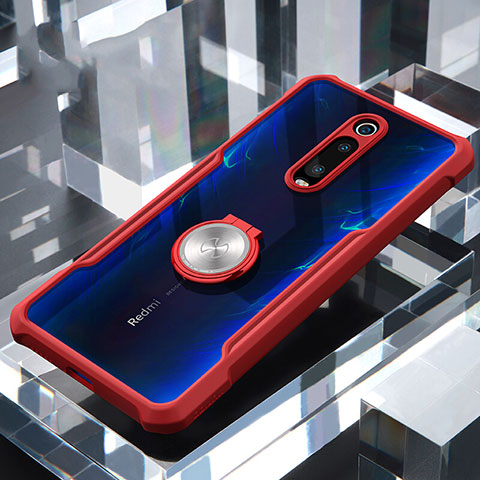 Funda Bumper Silicona Transparente Espejo 360 Grados con Magnetico Anillo de dedo Soporte T01 para Xiaomi Mi 9T Pro Rojo