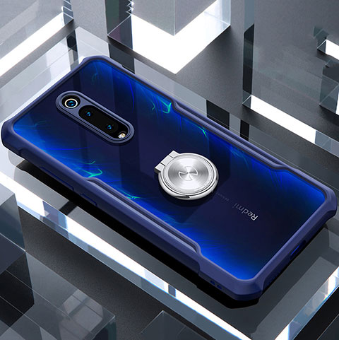 Funda Bumper Silicona Transparente Espejo 360 Grados con Magnetico Anillo de dedo Soporte T01 para Xiaomi Redmi K20 Azul