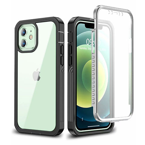 Funda Bumper Silicona Transparente Espejo 360 Grados para Apple iPhone 12 Mini Negro