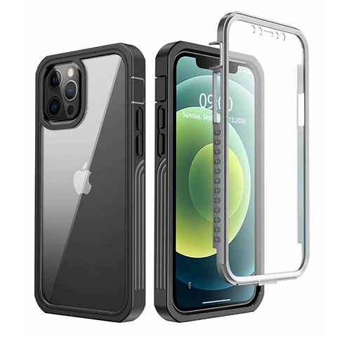 Funda Bumper Silicona Transparente Espejo 360 Grados para Apple iPhone 12 Pro Max Negro