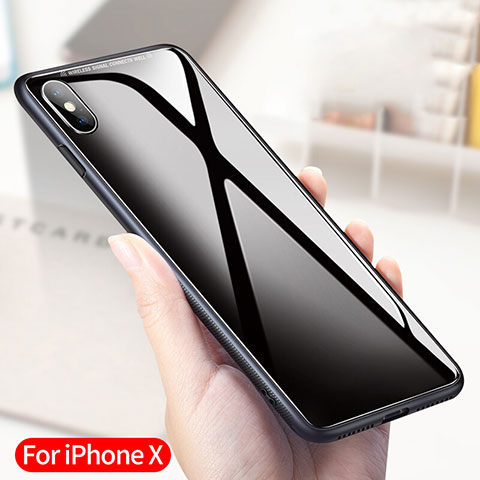 Funda Bumper Silicona Transparente Espejo 360 Grados T04 para Apple iPhone Xs Negro