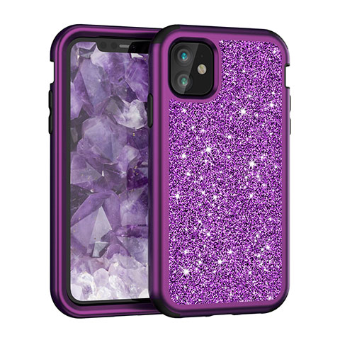 Funda Bumper Silicona y Plastico Carcasa Frontal y Trasera 360 Grados Bling-Bling para Apple iPhone 11 Morado