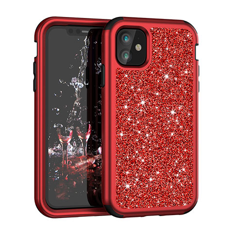 Funda Bumper Silicona y Plastico Carcasa Frontal y Trasera 360 Grados Bling-Bling para Apple iPhone 11 Rojo