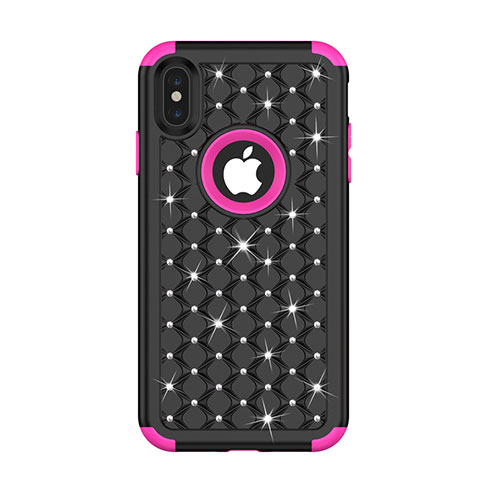 Funda Bumper Silicona y Plastico Carcasa Frontal y Trasera 360 Grados Bling-Bling para Apple iPhone X Multicolor