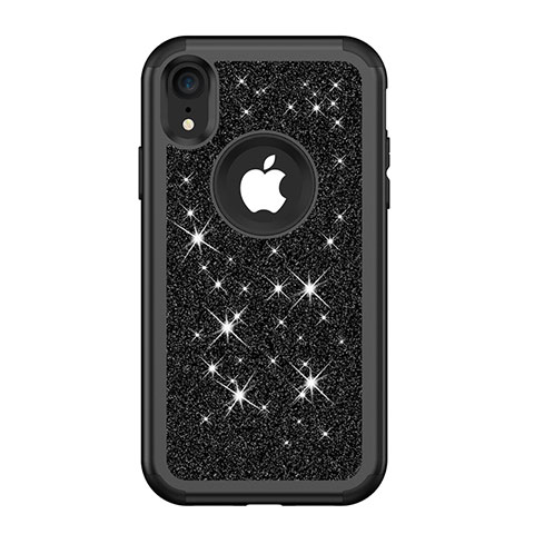Funda Bumper Silicona y Plastico Carcasa Frontal y Trasera 360 Grados Bling-Bling para Apple iPhone XR Negro