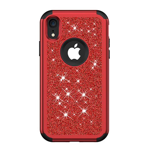 Funda Bumper Silicona y Plastico Carcasa Frontal y Trasera 360 Grados Bling-Bling para Apple iPhone XR Rojo