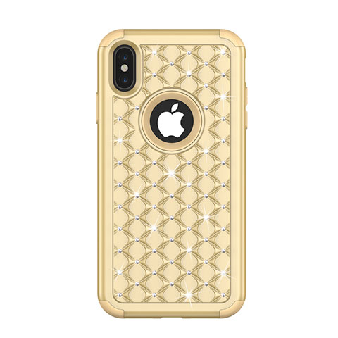 Funda Bumper Silicona y Plastico Carcasa Frontal y Trasera 360 Grados Bling-Bling para Apple iPhone Xs Max Oro