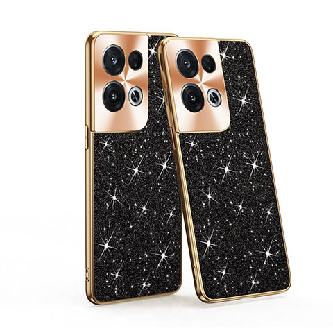 Funda Bumper Silicona y Plastico Carcasa Frontal y Trasera 360 Grados Bling-Bling para Oppo Reno8 Pro 5G Negro