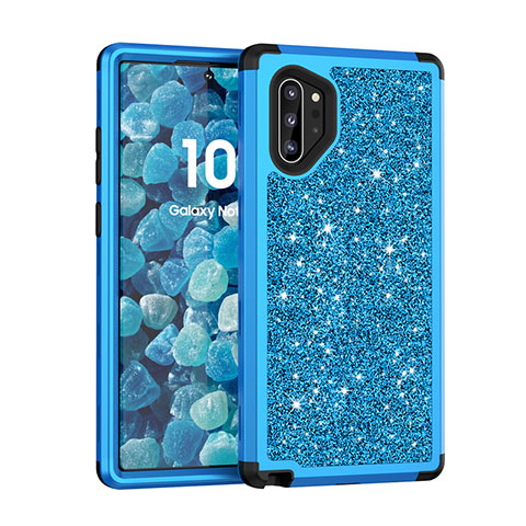 Funda Bumper Silicona y Plastico Carcasa Frontal y Trasera 360 Grados Bling-Bling para Samsung Galaxy Note 10 Plus 5G Azul