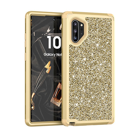 Funda Bumper Silicona y Plastico Carcasa Frontal y Trasera 360 Grados Bling-Bling para Samsung Galaxy Note 10 Plus 5G Oro