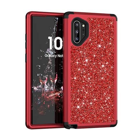 Funda Bumper Silicona y Plastico Carcasa Frontal y Trasera 360 Grados Bling-Bling para Samsung Galaxy Note 10 Plus 5G Rojo