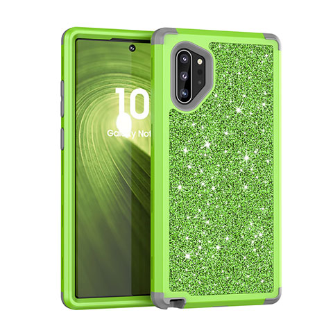 Funda Bumper Silicona y Plastico Carcasa Frontal y Trasera 360 Grados Bling-Bling para Samsung Galaxy Note 10 Plus Verde