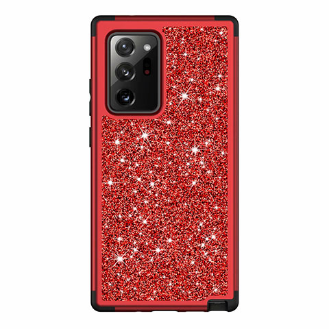 Funda Bumper Silicona y Plastico Carcasa Frontal y Trasera 360 Grados Bling-Bling para Samsung Galaxy Note 20 Ultra 5G Rojo