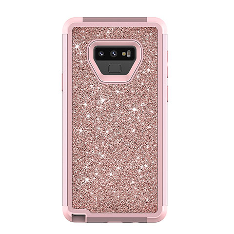 Funda Bumper Silicona y Plastico Carcasa Frontal y Trasera 360 Grados Bling-Bling para Samsung Galaxy Note 9 Oro Rosa