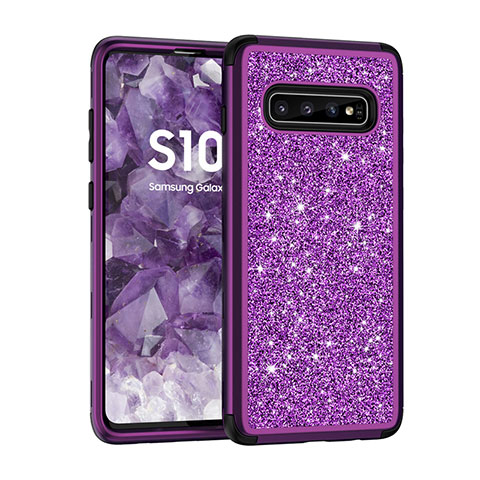 Funda Bumper Silicona y Plastico Carcasa Frontal y Trasera 360 Grados Bling-Bling para Samsung Galaxy S10 5G Morado