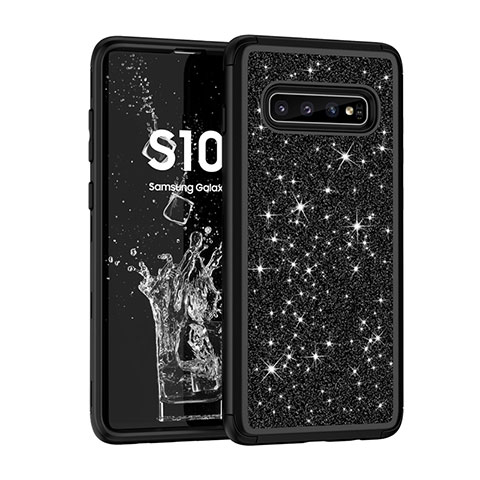 Funda Bumper Silicona y Plastico Carcasa Frontal y Trasera 360 Grados Bling-Bling para Samsung Galaxy S10 5G Negro