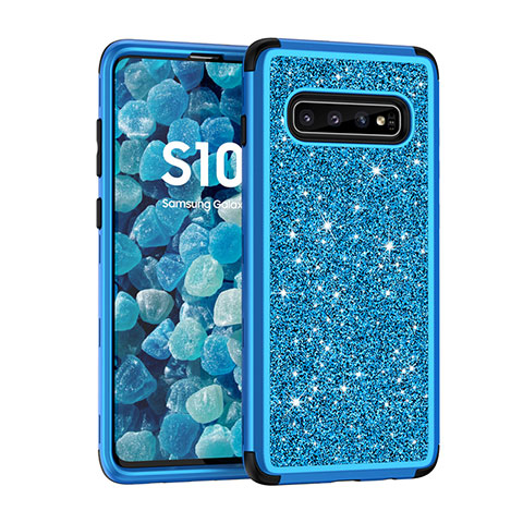 Funda Bumper Silicona y Plastico Carcasa Frontal y Trasera 360 Grados Bling-Bling para Samsung Galaxy S10 Azul