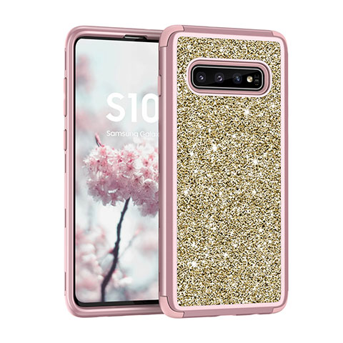 Funda Bumper Silicona y Plastico Carcasa Frontal y Trasera 360 Grados Bling-Bling para Samsung Galaxy S10 Rosa