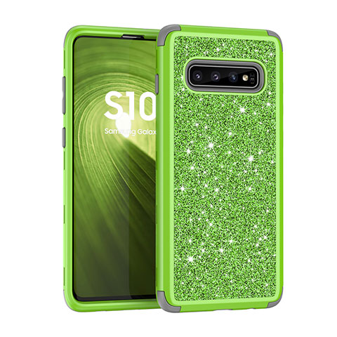 Funda Bumper Silicona y Plastico Carcasa Frontal y Trasera 360 Grados Bling-Bling para Samsung Galaxy S10 Verde
