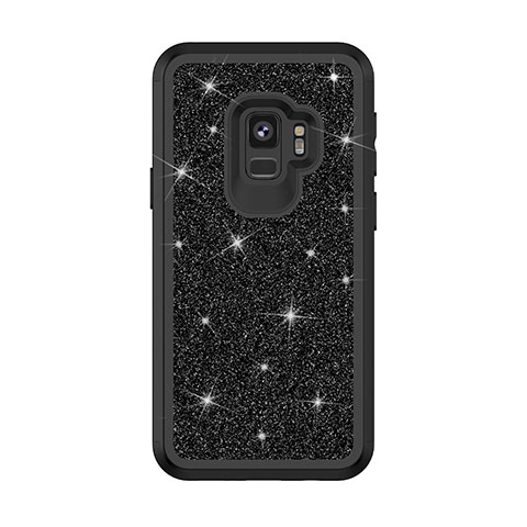 Funda Bumper Silicona y Plastico Carcasa Frontal y Trasera 360 Grados Bling-Bling para Samsung Galaxy S9 Negro