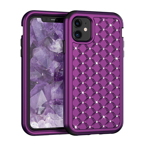 Funda Bumper Silicona y Plastico Carcasa Frontal y Trasera 360 Grados Bling-Bling U01 para Apple iPhone 11 Morado