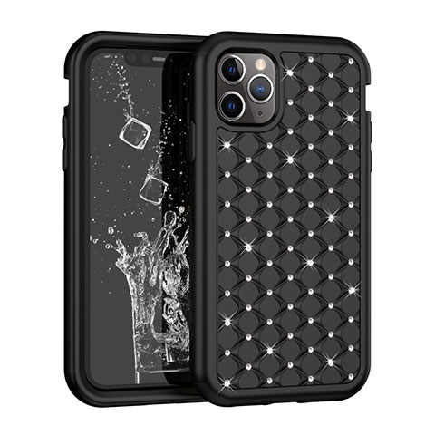 Funda Bumper Silicona y Plastico Carcasa Frontal y Trasera 360 Grados Bling-Bling U01 para Apple iPhone 11 Pro Max Negro