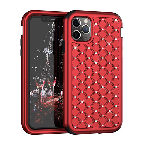 Funda Bumper Silicona y Plastico Carcasa Frontal y Trasera 360 Grados Bling-Bling U01 para Apple iPhone 11 Pro Max Rojo