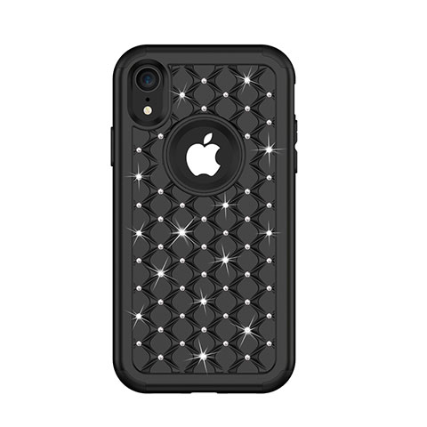 Funda Bumper Silicona y Plastico Carcasa Frontal y Trasera 360 Grados Bling-Bling U01 para Apple iPhone XR Negro