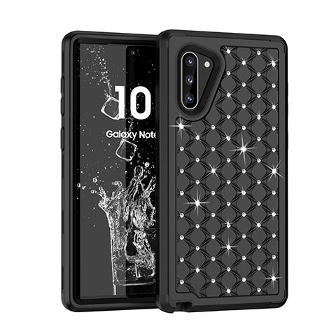 Funda Bumper Silicona y Plastico Carcasa Frontal y Trasera 360 Grados Bling-Bling U01 para Samsung Galaxy Note 10 Negro