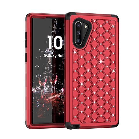 Funda Bumper Silicona y Plastico Carcasa Frontal y Trasera 360 Grados Bling-Bling U01 para Samsung Galaxy Note 10 Rojo