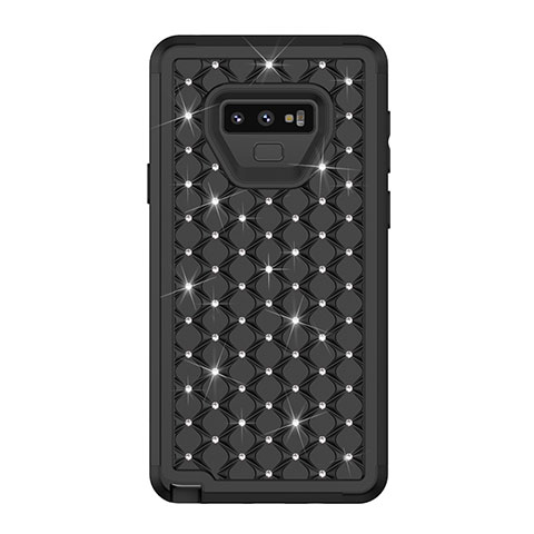 Funda Bumper Silicona y Plastico Carcasa Frontal y Trasera 360 Grados Bling-Bling U01 para Samsung Galaxy Note 9 Negro