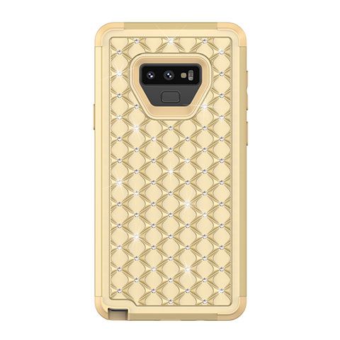 Funda Bumper Silicona y Plastico Carcasa Frontal y Trasera 360 Grados Bling-Bling U01 para Samsung Galaxy Note 9 Oro