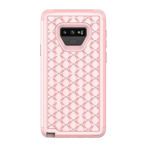 Funda Bumper Silicona y Plastico Carcasa Frontal y Trasera 360 Grados Bling-Bling U01 para Samsung Galaxy Note 9 Oro Rosa