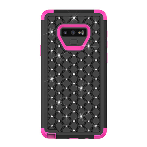 Funda Bumper Silicona y Plastico Carcasa Frontal y Trasera 360 Grados Bling-Bling U01 para Samsung Galaxy Note 9 Rosa Roja