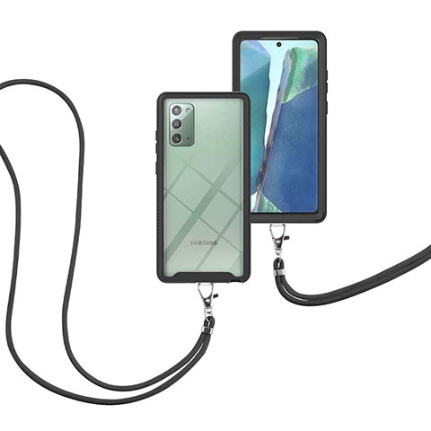 Funda Bumper Silicona y Plastico Carcasa Frontal y Trasera 360 Grados con Acollador Cordon Lanyard para Samsung Galaxy Note 20 5G Negro
