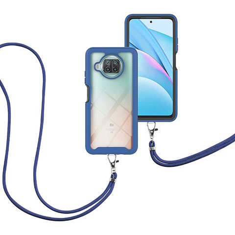 Funda Bumper Silicona y Plastico Carcasa Frontal y Trasera 360 Grados con Acollador Cordon Lanyard para Xiaomi Mi 10T Lite 5G Azul