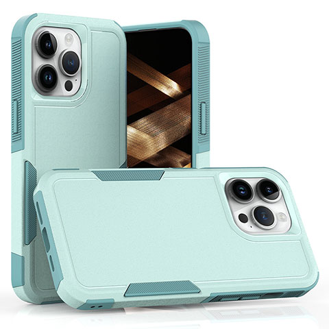 Funda Bumper Silicona y Plastico Carcasa Frontal y Trasera 360 Grados MQ1 para Apple iPhone 13 Pro Cian