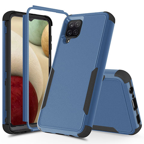 Funda Bumper Silicona y Plastico Carcasa Frontal y Trasera 360 Grados MQ1 para Samsung Galaxy A12 Nacho Azul y Negro